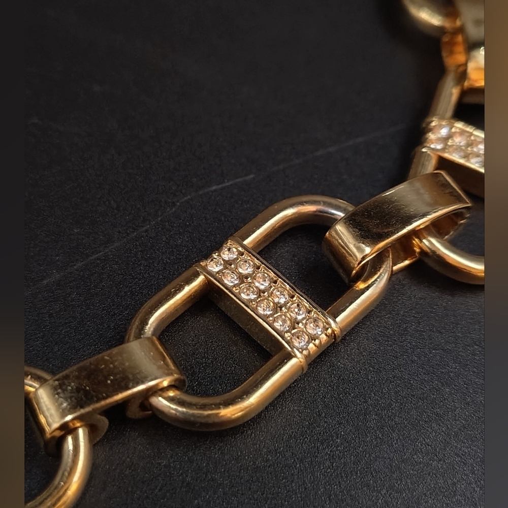 Ann Taylor Gold Tone Paper Clip Rhinestone Chunky Necklace Choker - Picture 2 of 14